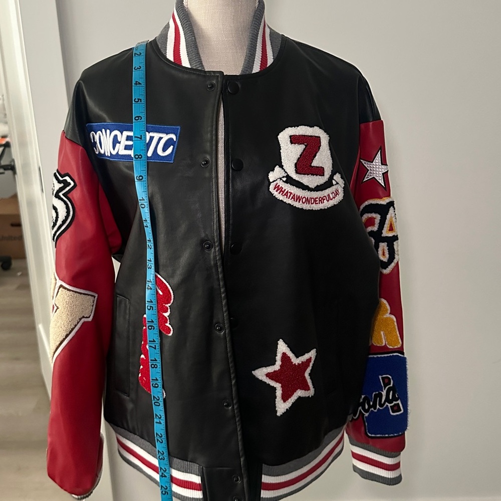 Women's Black and Red Varsity Jacket